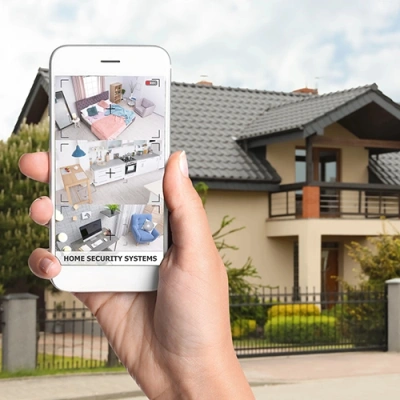 West Palm Beach vivint phone display of cctv live feed in front of a house